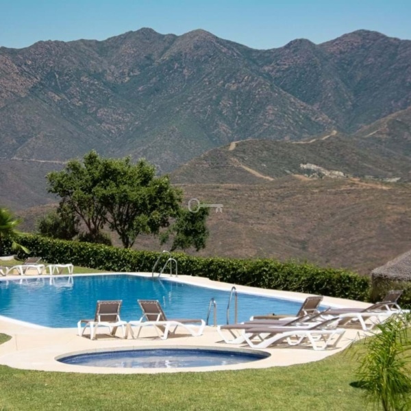 Relaks w basenie z widokiem na góry,partnerzy międzynarodowi, sport i wypoczynek, turystyka i rekreacja, Ibiza, Hiszpania.