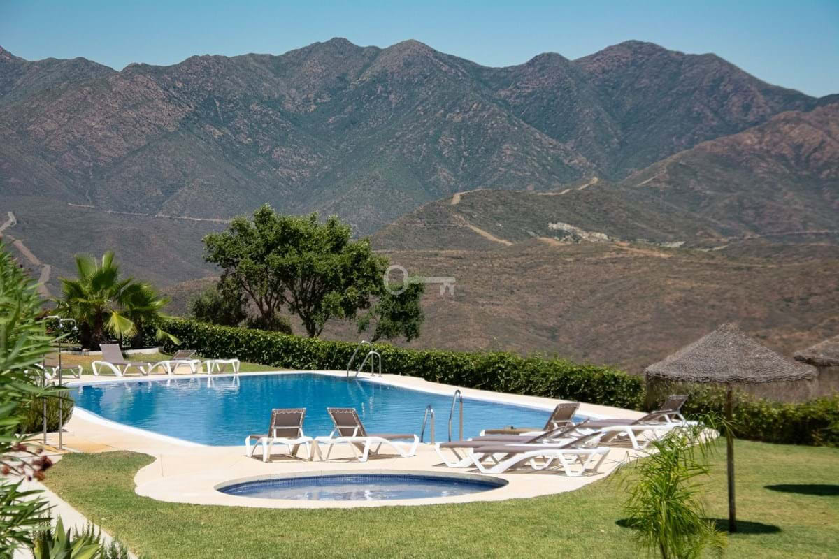 Relaks w basenie z widokiem na góry,partnerzy międzynarodowi, sport i wypoczynek, turystyka i rekreacja, Ibiza, Hiszpania.