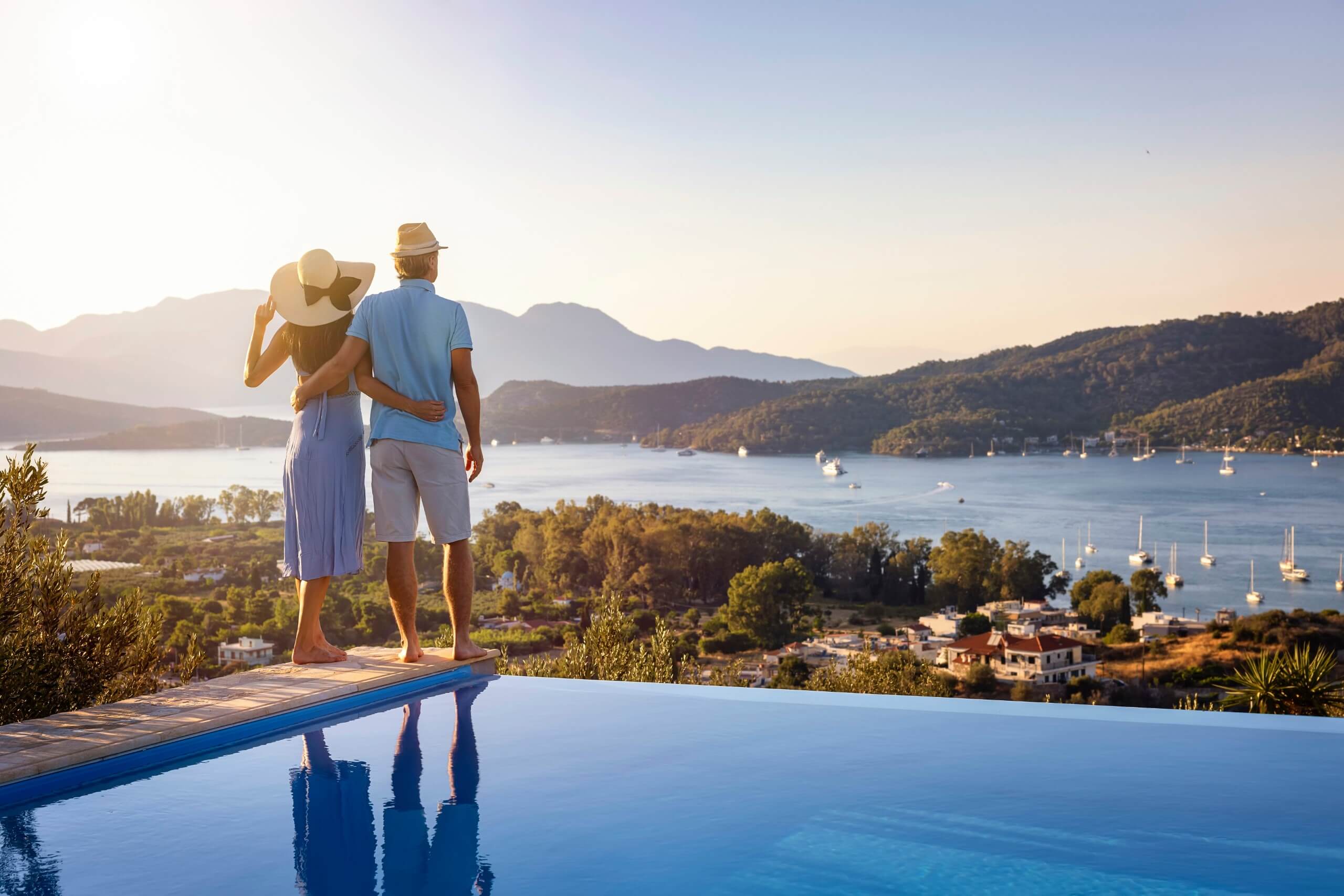 Family buying property abroad looking at a beautiful view